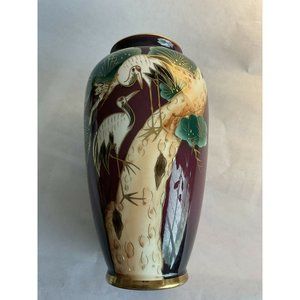 Vintage House of Global Art Hand Painted Crane Vase Signed